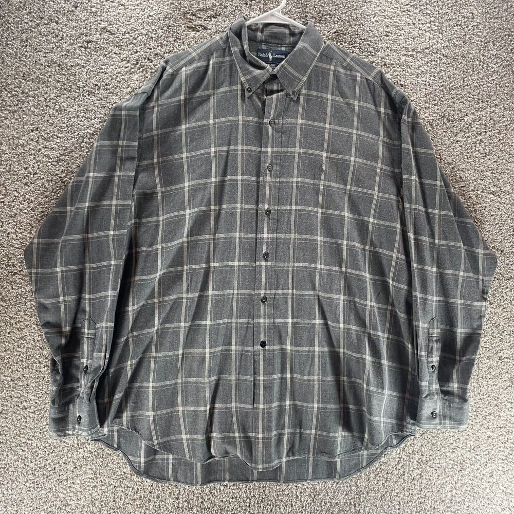 Ralph Lauren Shirt Mens Extra Large Gray Plaid Blaire Button Up Casual Adult
